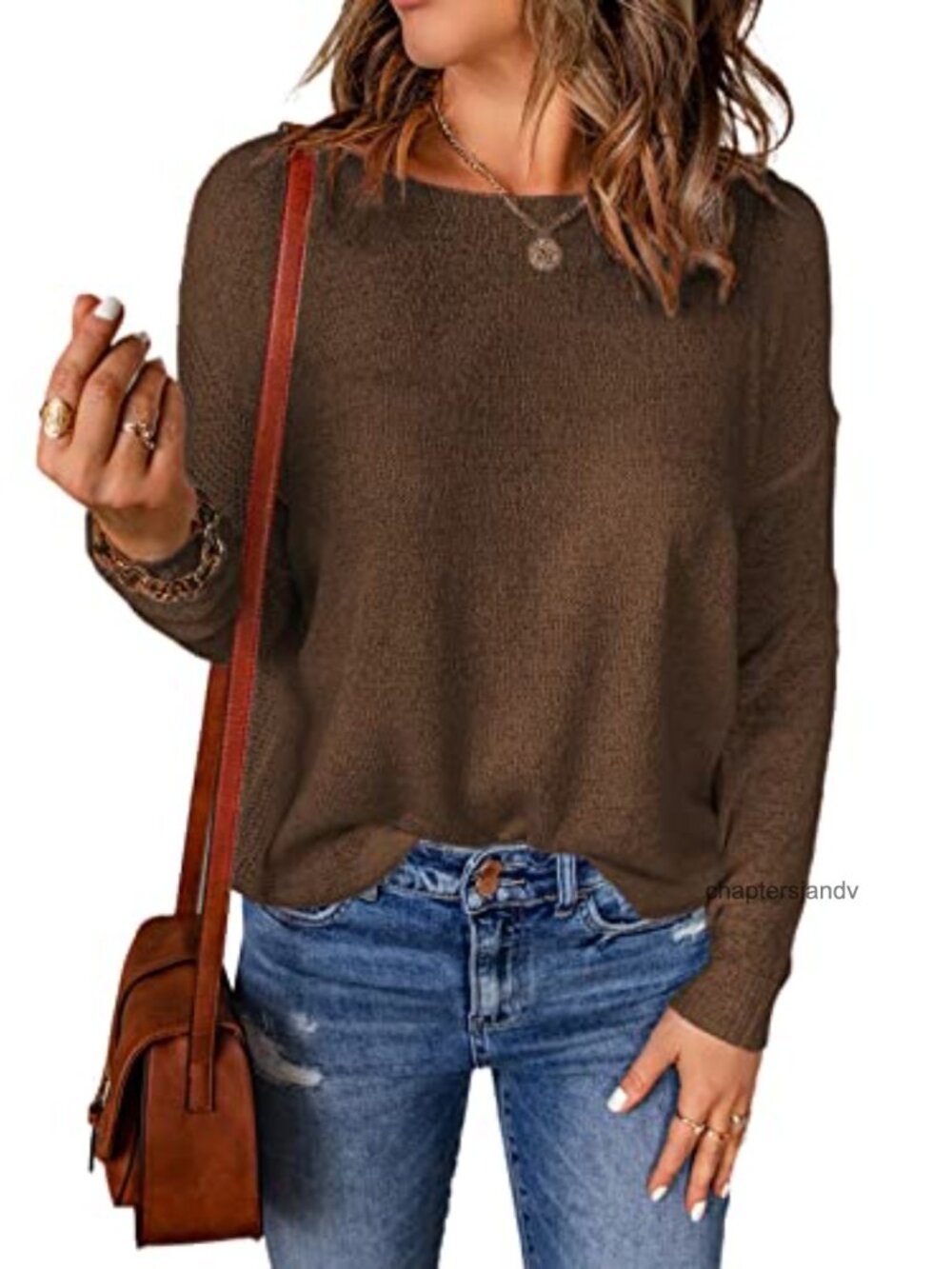 Acrylic Polyamide Lightweight Crewneck Pullover Knit Top